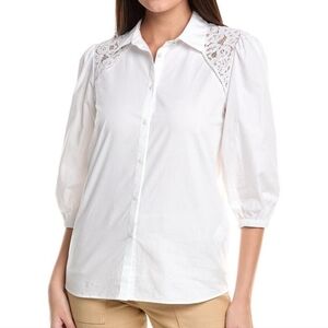 Boss White Button Down Shirt with Lace Accent